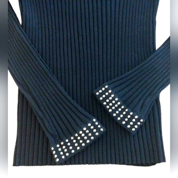 Cache Ribbed V Neck Collered Sweater w/ Gold Applique SZ medium - Picture 6 of 11